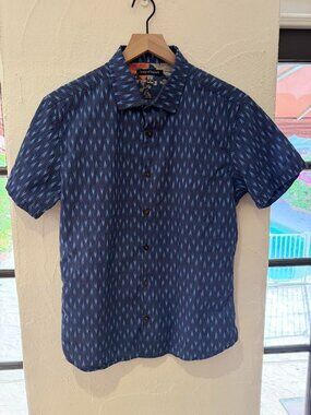 Lords of Harlech Men's Short Sleeve Button Down Medium Navy
